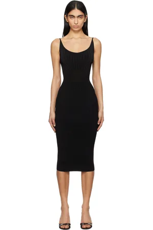MUGLER Black Sculpting Knit Midi Dress