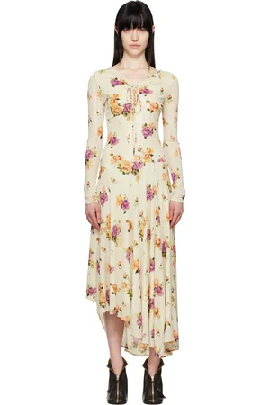 Acne Studios Beige Floral Midi Dress