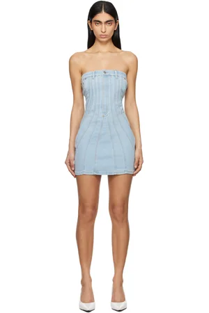 MUGLER Blue Spiral Denim Bustier Minidress