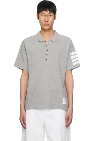 Thom Browne Gray Cotton 4-Bar Short Sleeve Polo