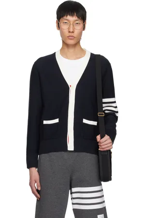 Thom Browne Navy Cotton 4-Bar Relaxed Fit Hector V Neck Cardigan