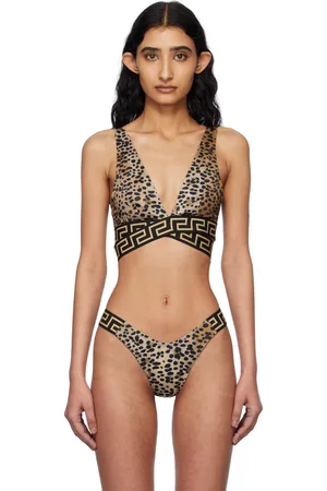 VERSACE Black Greca Border Triangle Bikini Top
