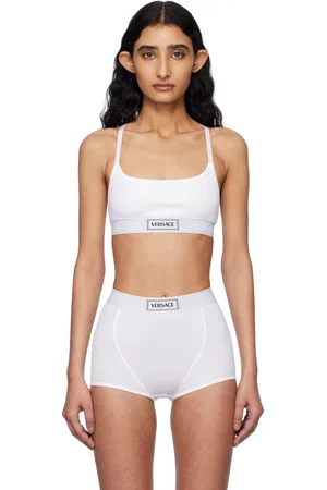 VERSACE White 90s Vintage Logo Ribbed Bra