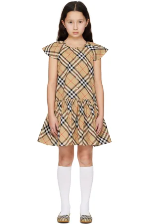 Burberry Kids Beige Check Cotton Dress