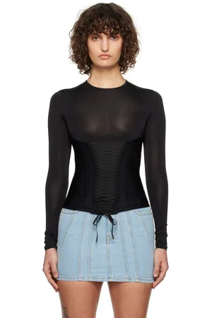 MUGLER Black Lace-Up Top