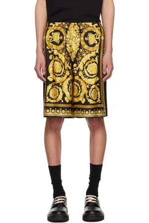 VERSACE Black & Yellow Barocco Silk Shorts