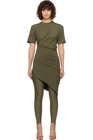 MUGLER Khaki Draped Pierced Day Minidress