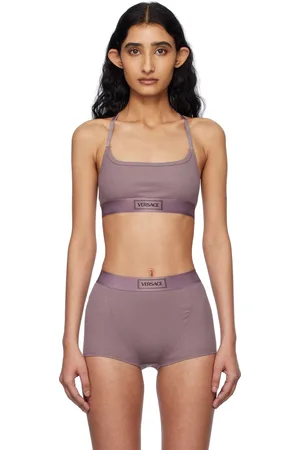 VERSACE Purple 90s Vintage Logo Ribbed Bra