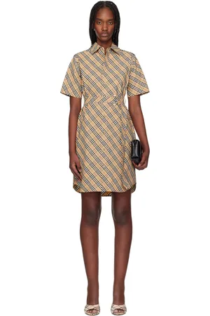 Burberry Beige Check Cotton Shirt Midi Dress