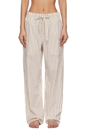 Tekla Brown & Off-White Poplin Pyjama Pants