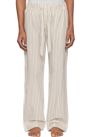 Tekla Brown & Off-White Poplin Pyjama Pants