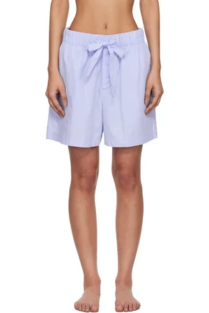 Tekla Blue Poplin Pyjama Shorts