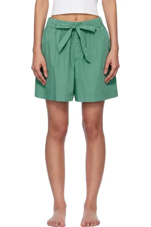 Tekla Green Poplin Pyjama Shorts