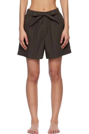 Tekla Brown Poplin Pyjama Shorts