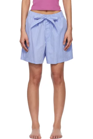 Tekla Blue & White Poplin Pyjama Shorts