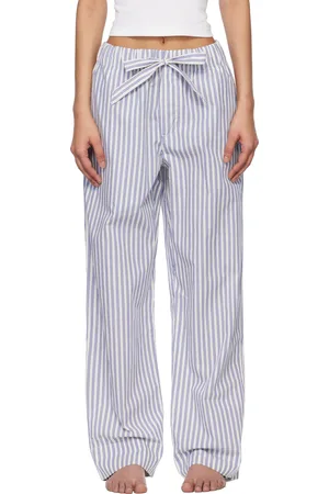 Tekla White & Blue Poplin Pyjama Pants