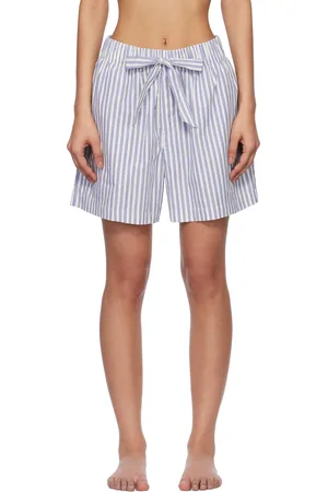 Tekla White & Blue Poplin Pyjama Shorts