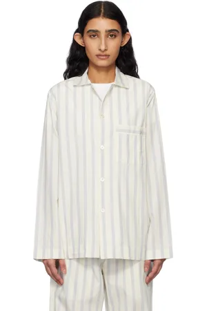 Tekla White & Blue Poplin Long-Sleeved Pyjama Shirt