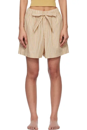 Tekla Tan & Beige Poplin Pyjama Shorts