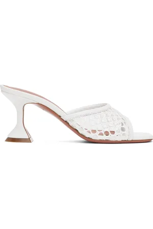 Amina Muaddi White Lupita Net 70 Heeled Sandals
