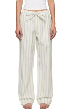 Tekla White & Blue Poplin Pyjama Pants