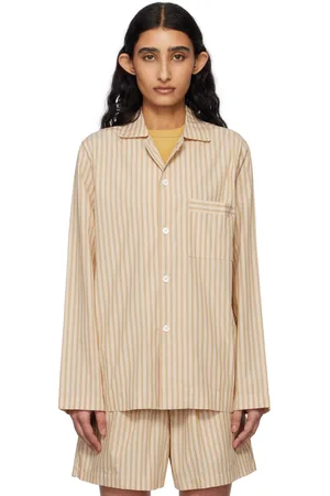 Tekla Tan & Beige Poplin Long-Sleeved Pyjama Shirt