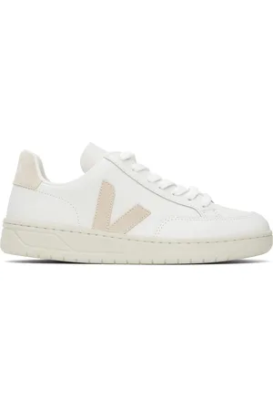 Veja White & Beige V-12 Leather Sneakers