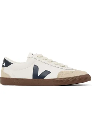 Veja White & Navy Volley Leather Sneakers