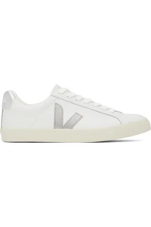 Veja White & Silver Esplar Leather Sneakers