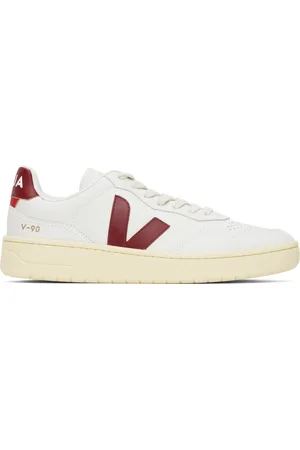 Veja White & Burgundy V-90 Leather Sneakers