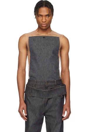 Courrèges Beige & Gray Illusion Square Denim Tank Top