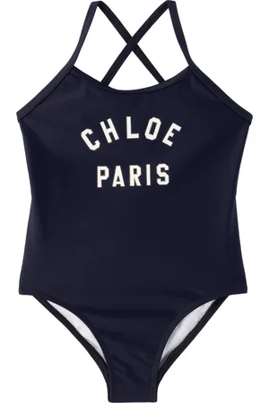 Chloé Kids Navy Bonded Logo One-Piece Swimsuit
