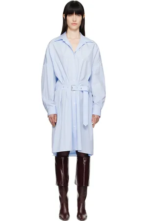 DRIES VAN NOTEN Blue Belted Shirt Midi Dress
