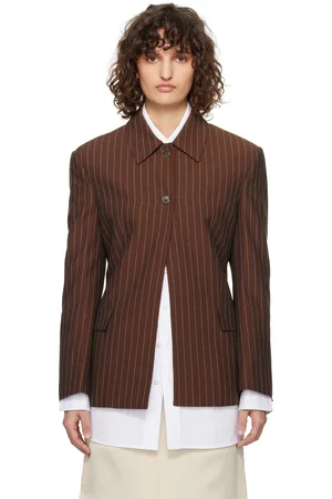 Recto Brown Classic Collar Pin Stripe Single Jacket