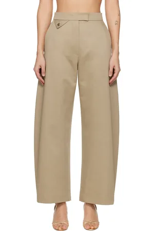 Recto Beige High-Rise Curved Legs Trousers