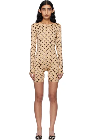 Marine Serre SSENSE Exclusive Beige Recycled Moon Jersey Short Catsuit
