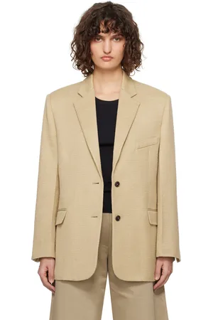Recto Beige Oversize Single Breasted Tweed Blazer