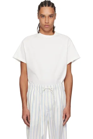 Tekla Off-White & Blue Poplin Pyjama Pants