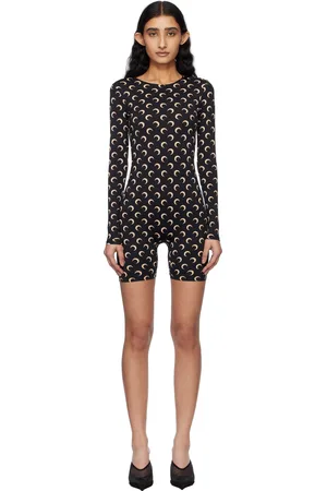 Marine Serre SSENSE Exclusive Black Recycled Moon Jersey Short Catsuit