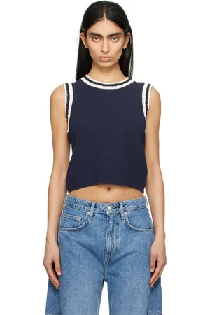RAG&BONE Blue Meghan Striped Crochet-Trim Sweater Vest
