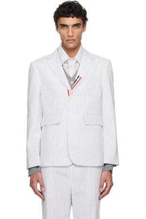 Thom Browne White & Gray Classic Grosgrain Placket Madras Blazer
