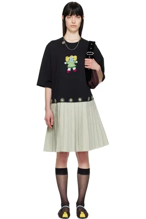 Chopova Lowena Black & Green Saltos Kilt Midi Dress
