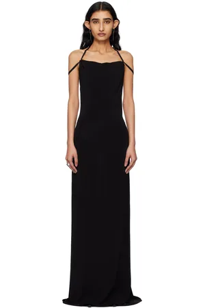 Marine Serre Black Draped Jersey Open Back Maxi Dress
