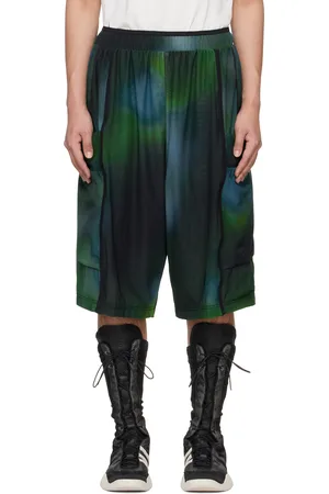 Y-3 Green & Blue Allover Print Mesh Shorts