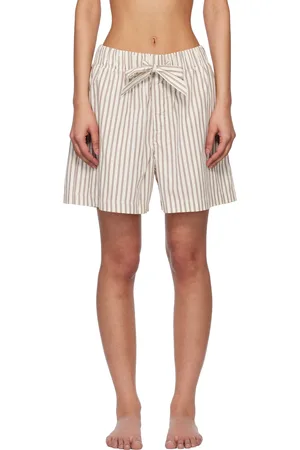 Tekla Off-White & Brown Poplin Pyjama Shorts