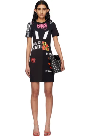 Marine Serre Black Upcycled Graphic T-shirts Minidress