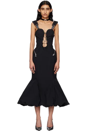 Marine Serre Black Recycled Nylon Midi Dress