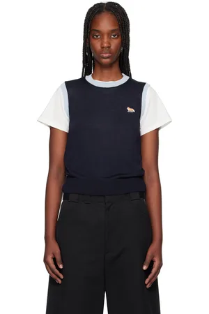 Maison Kitsuné Navy Baby Fox Patch Bi-Color Knitted Tank Top