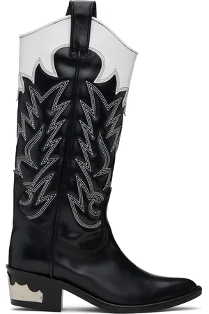 TOGA PULLA Black & White Hard Leather Tall Boots