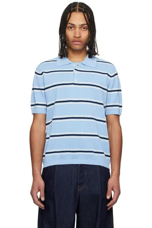 DUNST Blue Striped Knit Polo